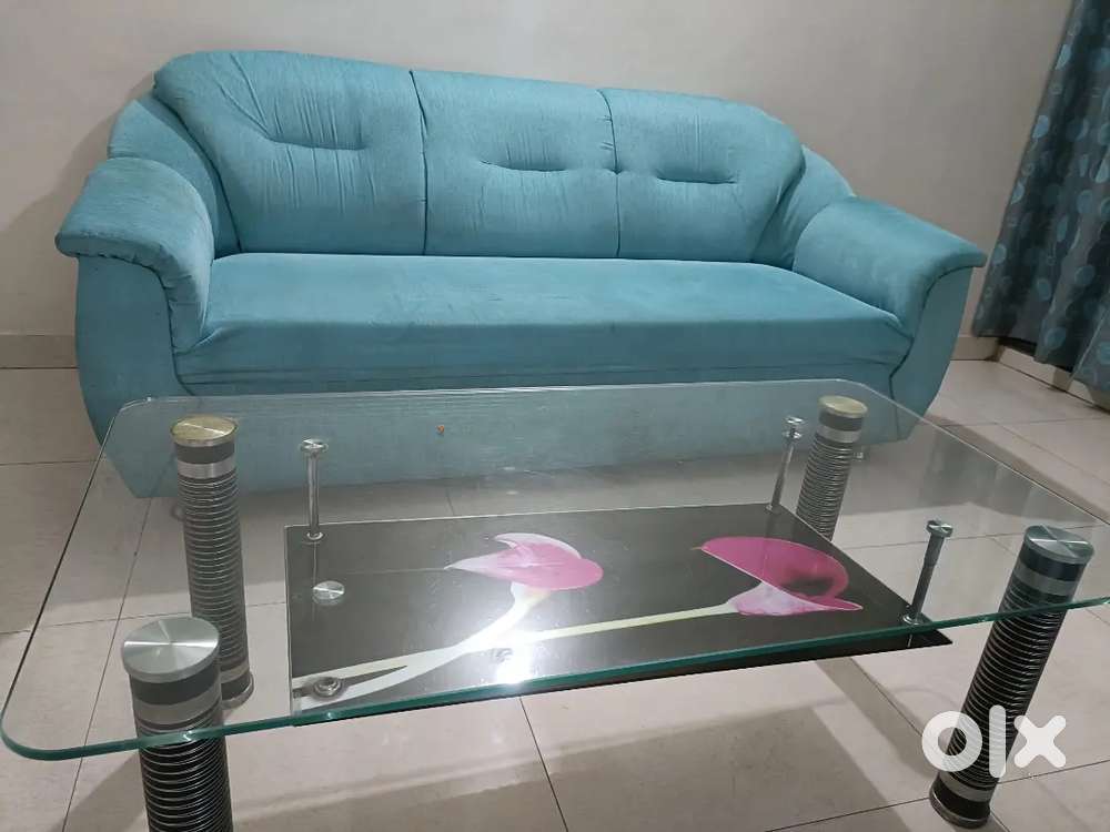 Sofa Set 5 Seater (3+1+1) with Center Table Glass