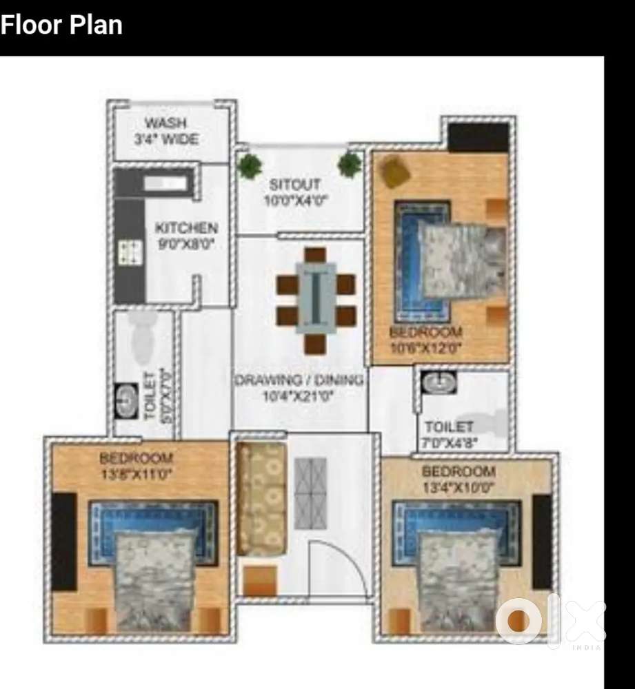 Airpod road 3 bhk flat ready to move first floor billare