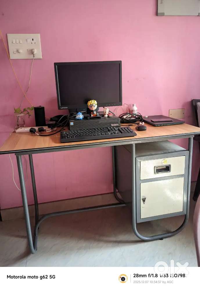 Sturdy Office Computer Table with Storage Cabinet – Good Condition