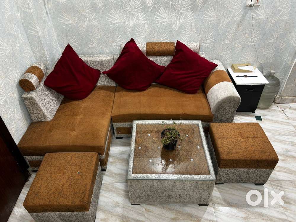 Elegant Sofa Set (4-Seater + Puffs + Table) for Sale