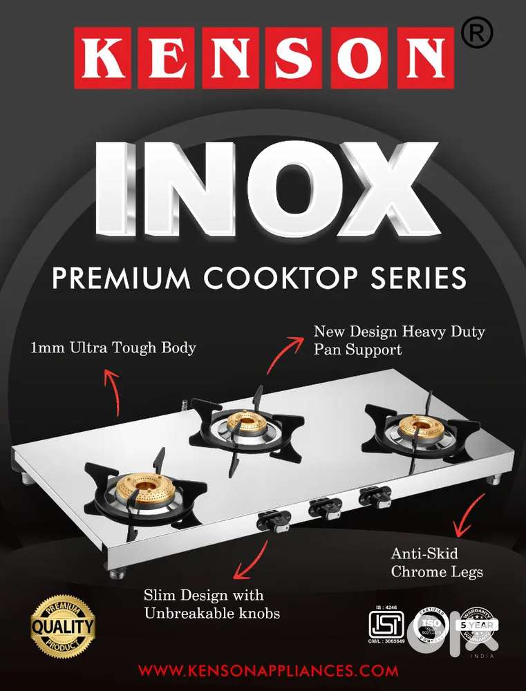 3 burnur gas stove stainless premium