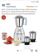 KENT 16102 Marvel Mixer Grinder 550W | Stainless-Steel Jars | 3- S