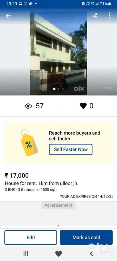 House for Rent, 1 km from ulloor jn