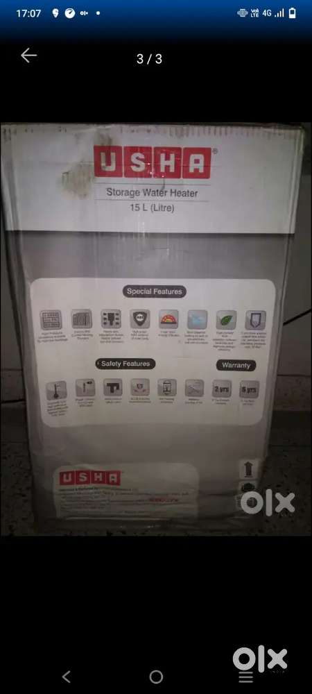 Unused 15 Ltr. Usha Water Heater for Sale