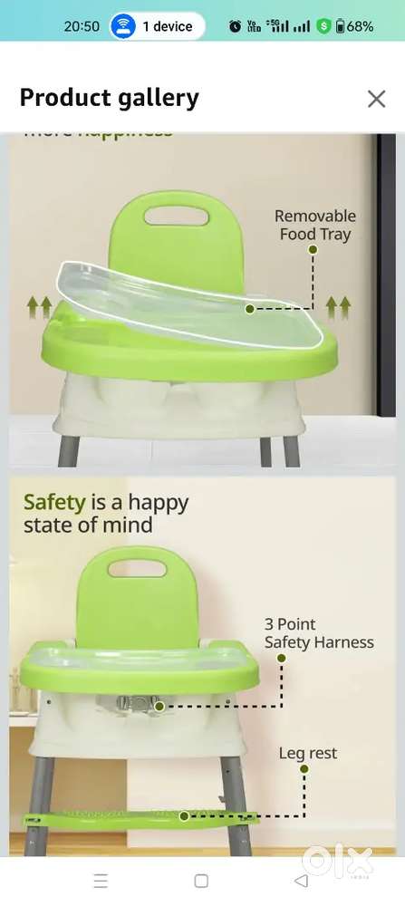 3 in 1 high chair for baby - pink colour