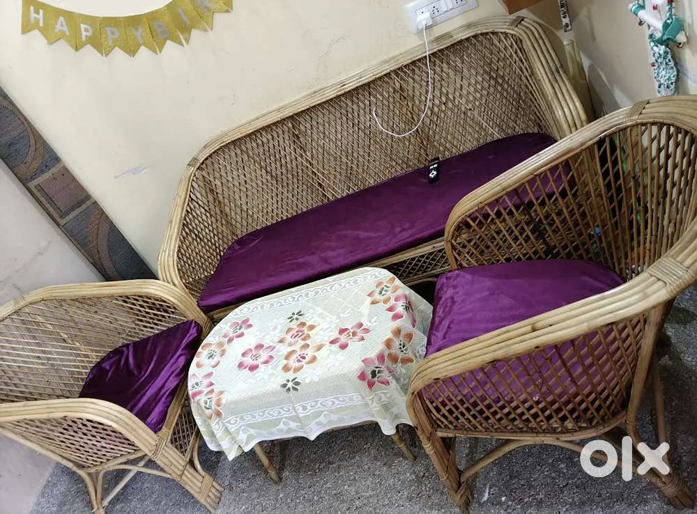 Bamboo/Jute Sofa with Glass top Tea Table