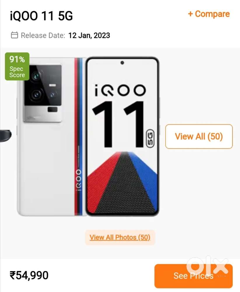 Vivo iQOO 11 5g 8gb ram 256gb storage