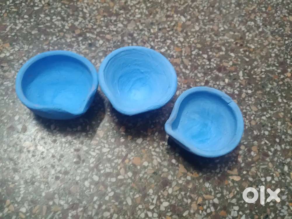 Blue hand made Diyas (3pieces)