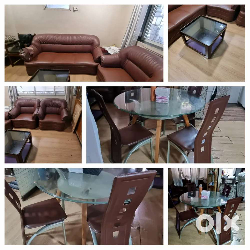 3piece sofaset round dining table with 4chairs and center table