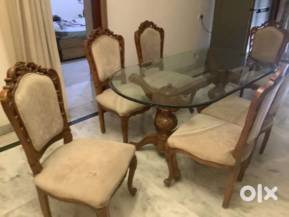 For  Sale Exquisitely carved Teak wood and Glass Dining Table