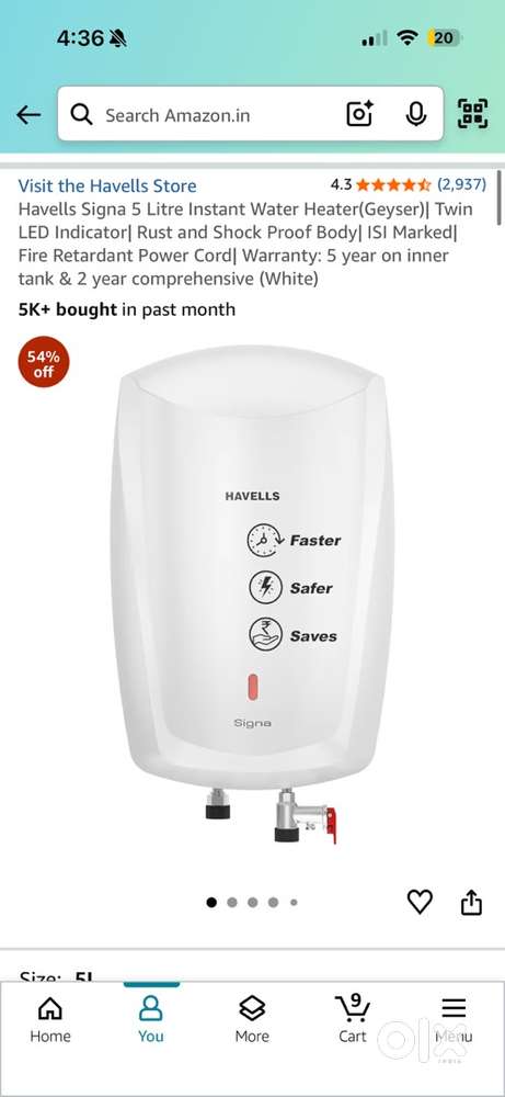 Havells Signa 5 Litre Instant Water Heater(Geyser)