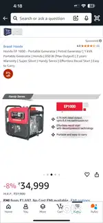 Honda EP 1000 Portable Generator