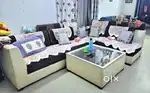 L type 7 seater sofa with centre table and 2 puffies
