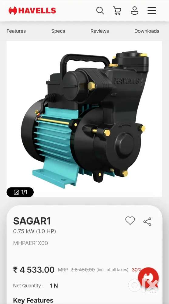 Havells 1Hp Single Phase Self Priming Mini Monoblock Pump Sagar 1Al