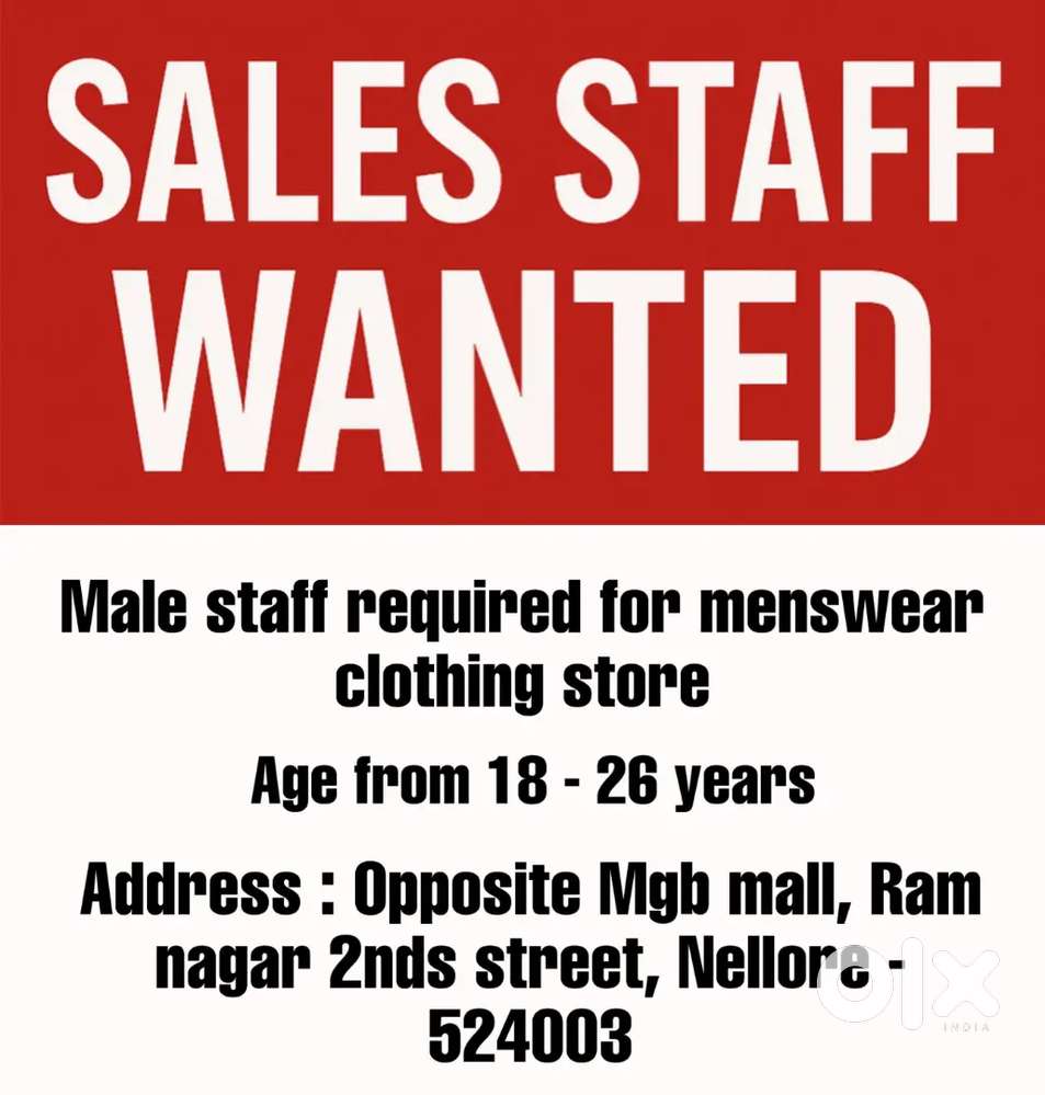Sales staff for menswear clothing store