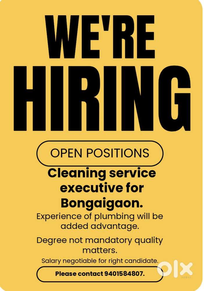 Cleaning service executive for Bongaigaon.