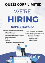 Steward(experience), Kitchen Helper(Freshers)