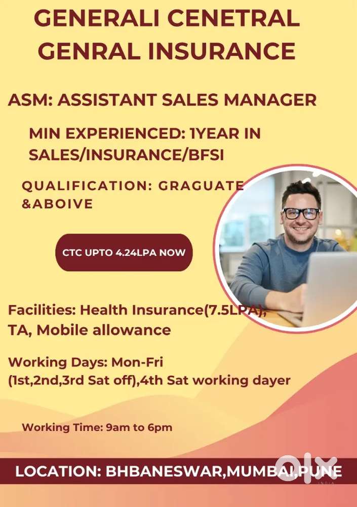Pune/ASM/Ctc upto 5lpa/HI/TA/Min 1yr exp in sales insurance/Graduation