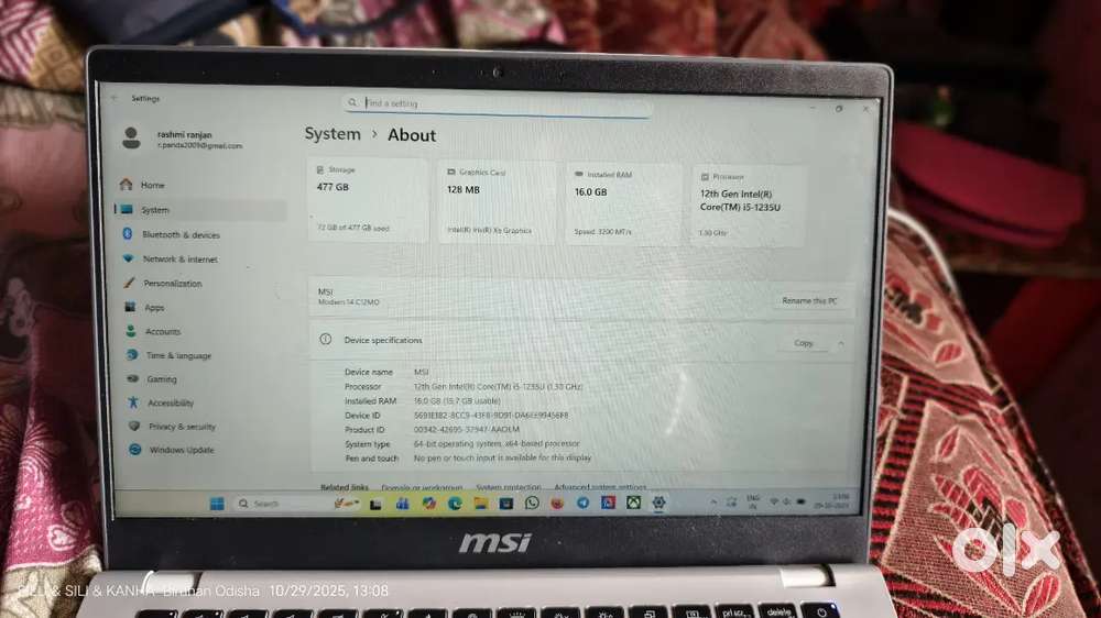 Laptop16 gb ram 500gb SSD heard disc