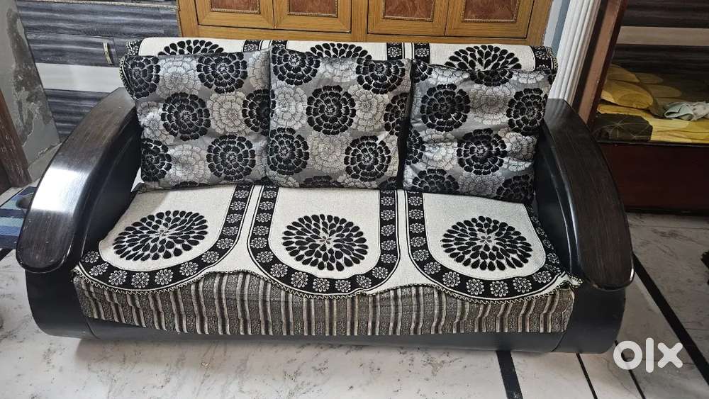7 Seater Sofa Set (3+2+2) with Dark Wood Finish - Great Condition