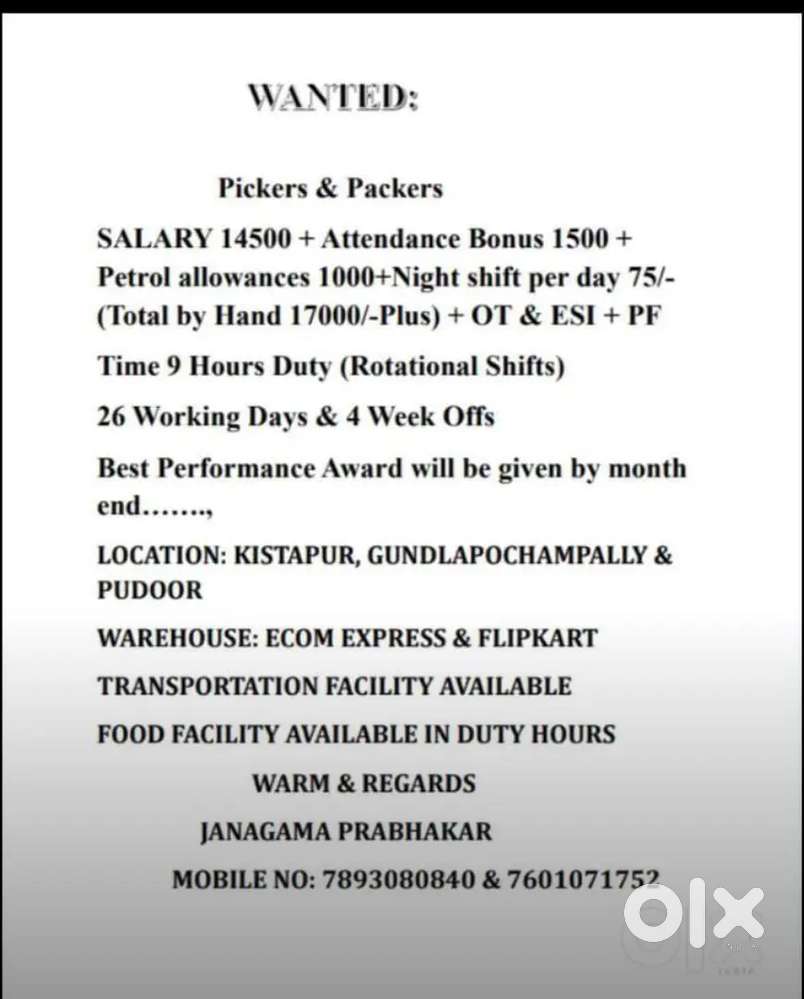 Urgent required pickers and packers
