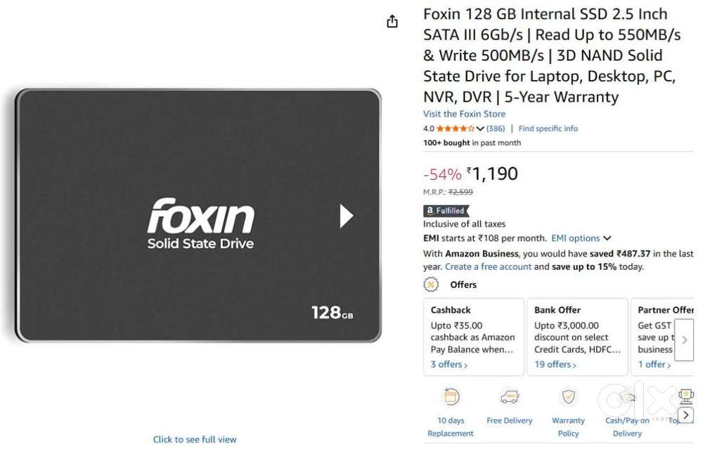 SSD Foxin FX Pro 128Gb . Price Fixed .