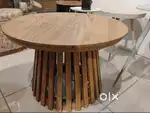 Round Wooden Coffee Table with Modern Slatted Base