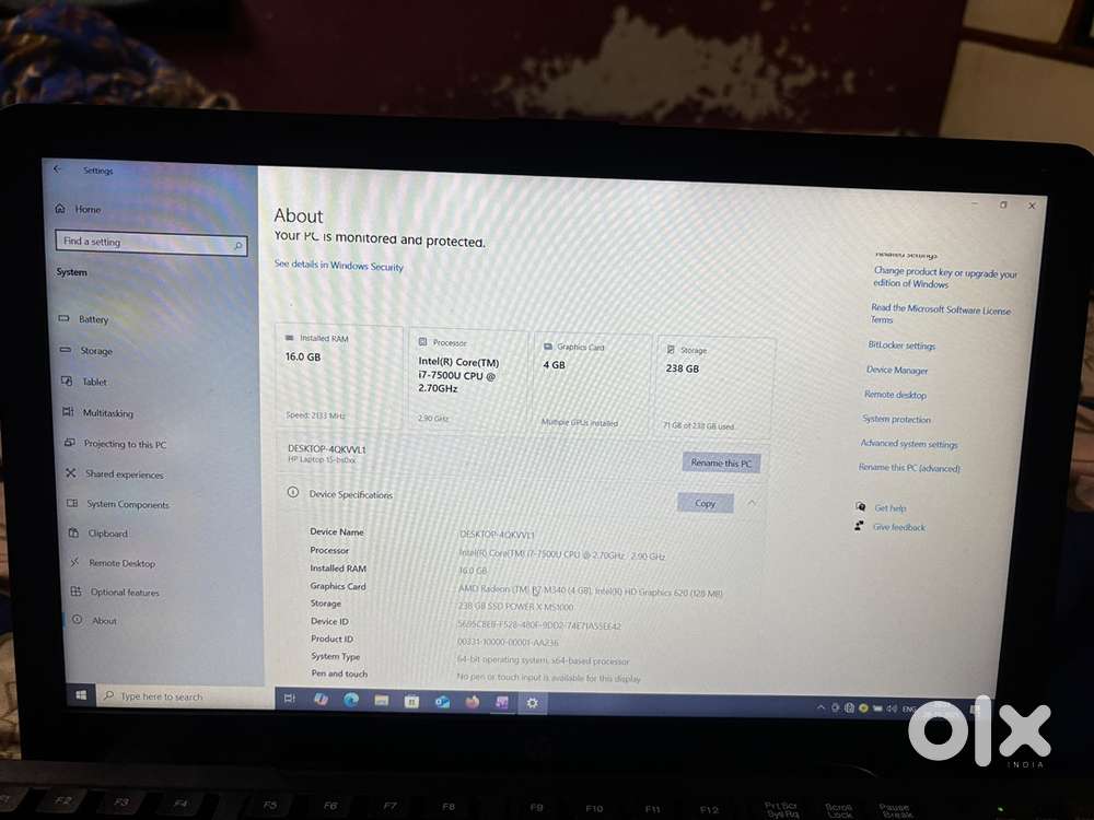 Hp laptop 15bs015ne ( i7 7th generation 16gb ram and256 gb rom