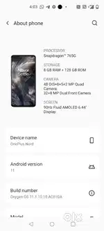 One plus nord 8gb ram 128gb inbuilt
