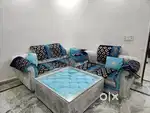 Seven seater sofa, king size bed, wooden wardrobe and metal wardrobe