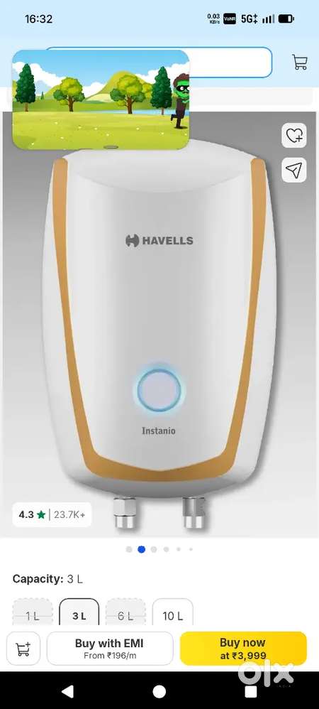 Havells Instanio 3 Litre Instant Water Heater(Geyser)
