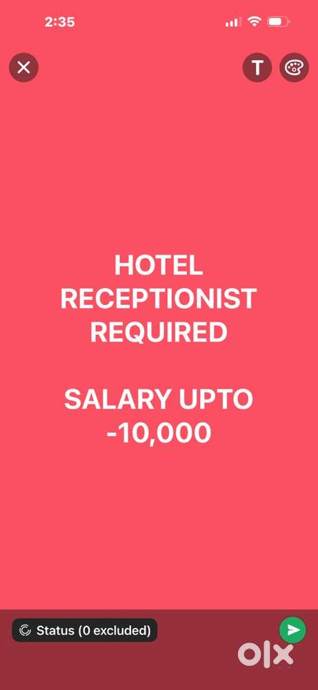 HOTEL RECEPTIONIST REQUIRED
