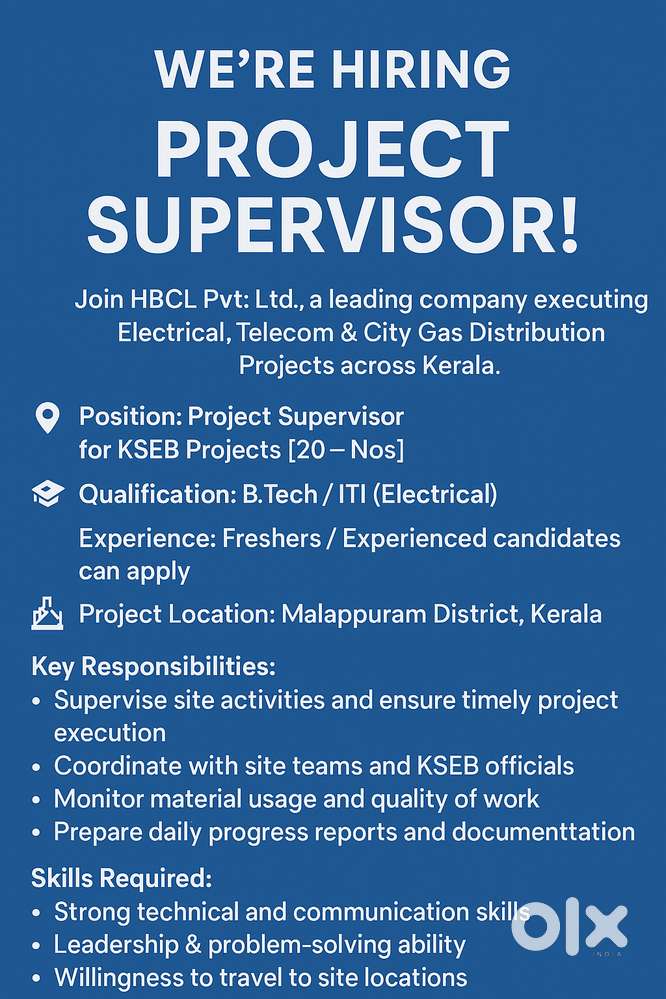We’re Hiring – PROJECT SUPERVISOR!