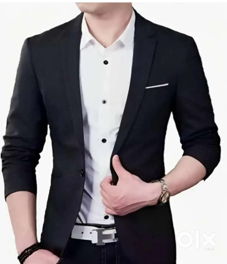 Darbar in solid single breasted casual blazer (black)