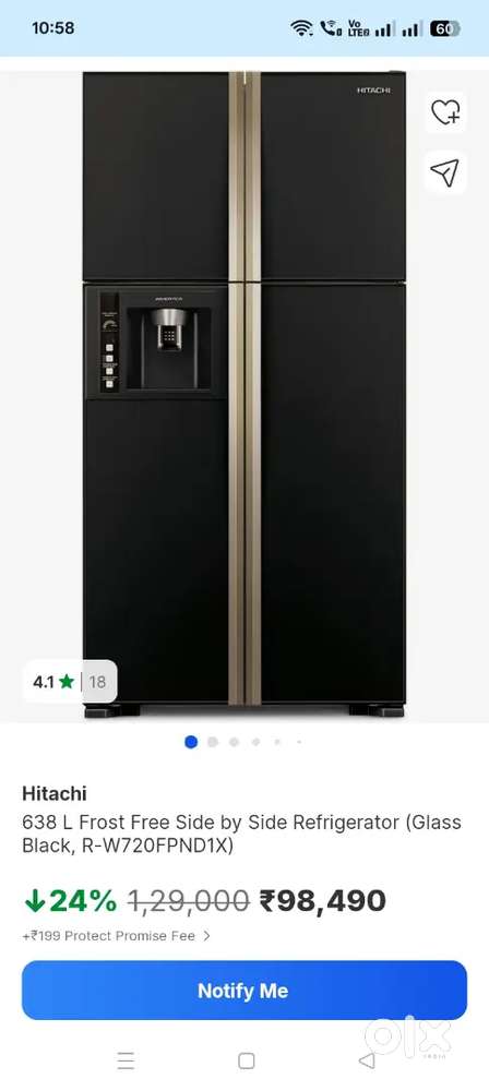 Hitachi 638ltrs only genuine customer call(Glass black, R-W720FPND1X)