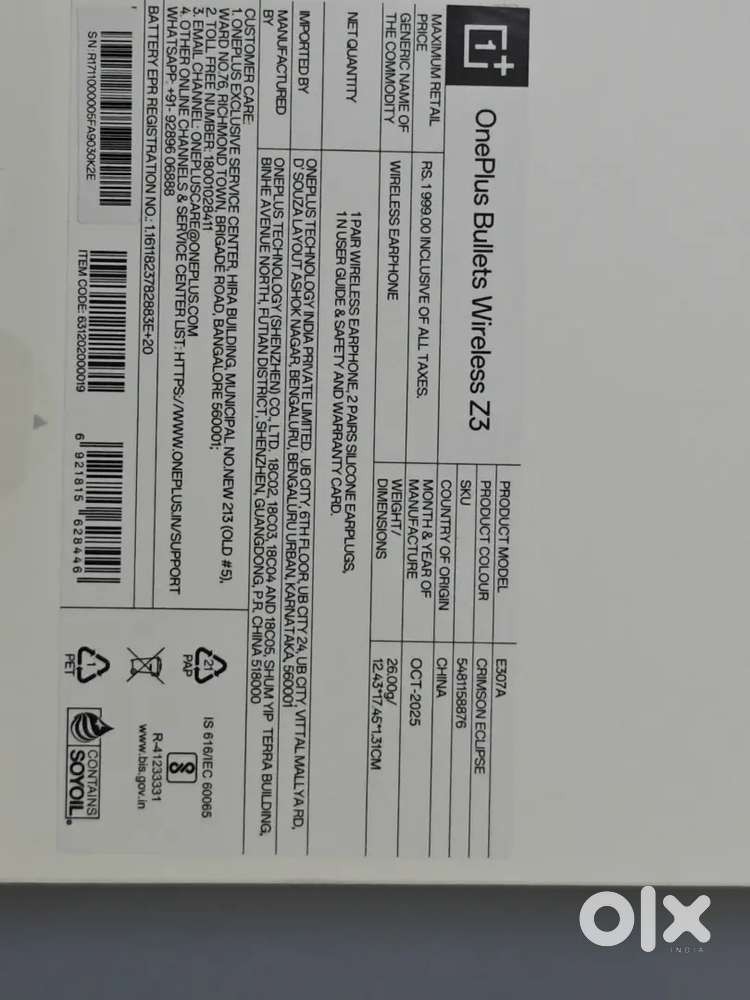 Brand New OnePlus Bullets Wireless Z3 – Unused, Seal Packed!