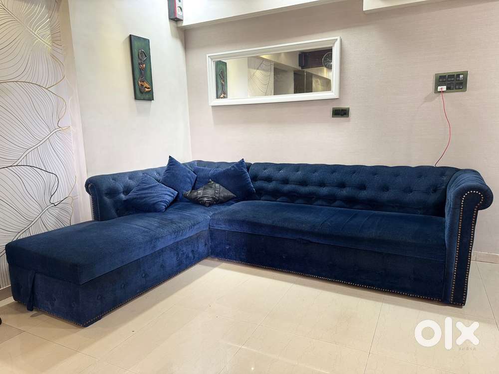 L-Shape Chesterfield Sofa Cum Bed with Hydraulic Storage- Less Used