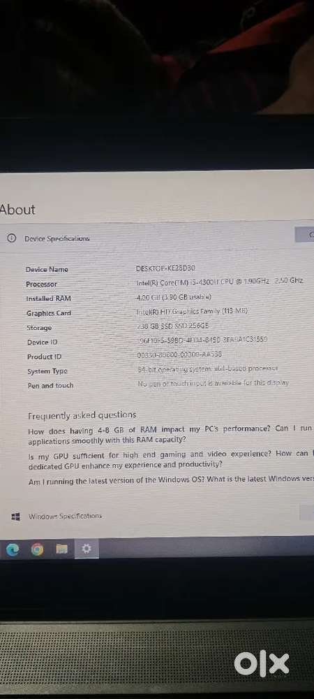 HP Elite Book SSD 256GB RAM 4GB i5-4300u