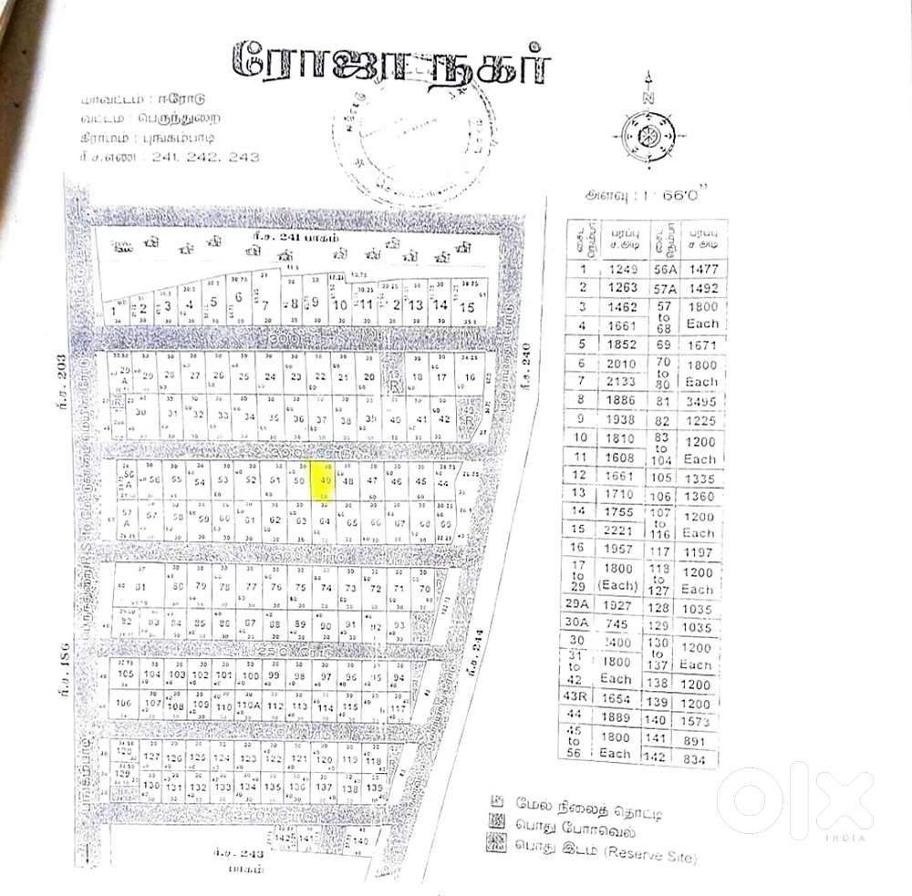 North facing site for sale in Roja Nagar