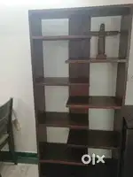 Teak wood book and artefact display shelf