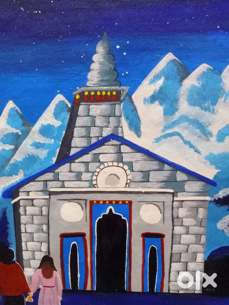 Handmade Kedarnath Temple painting on canvas