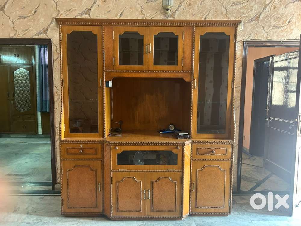Wooden trolley for crockery and lcd panel