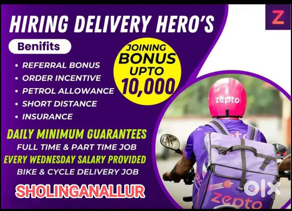 ZEPTO SHOLINGANALUR WEEK-PAY 11250₹ GROCERY WITHIN 2KM DELIVERY ACCESS