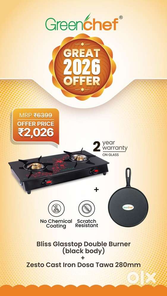 Brand New Greenchef Bliss 2 BR+Zesto Cast Iron Tawa MRP-6399