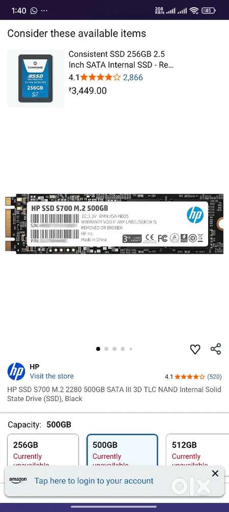 Ssd m2 sata 512 gb hp