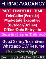 Full/ Part-time telecaller, marketing person etc for coaching classes.