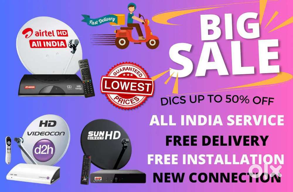 Biggest offer NEW DISH TV DTH D2H SKY HD BOX VIDEOCON PLAY AIRTEL Tatá
