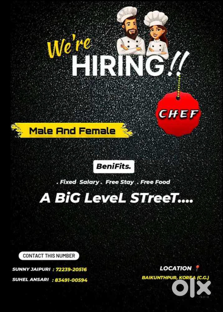 We're Hiring Male And Female Chef For Street Starter Food