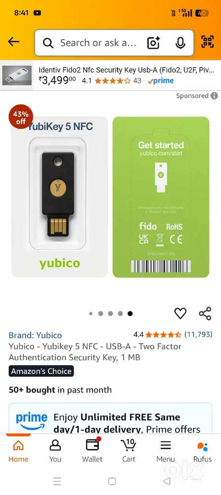 Yubikey 5 NFC - USB-A - Two Factor Authentication Security Key, 1 MB