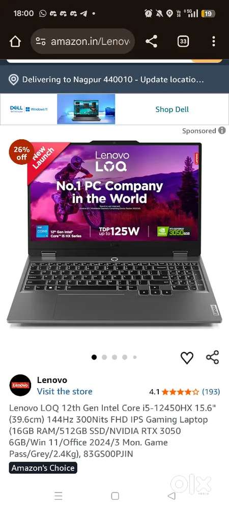 Lenovo LOQ i5 12th Gen RTX 3050  16GB RAM  1 Day Old